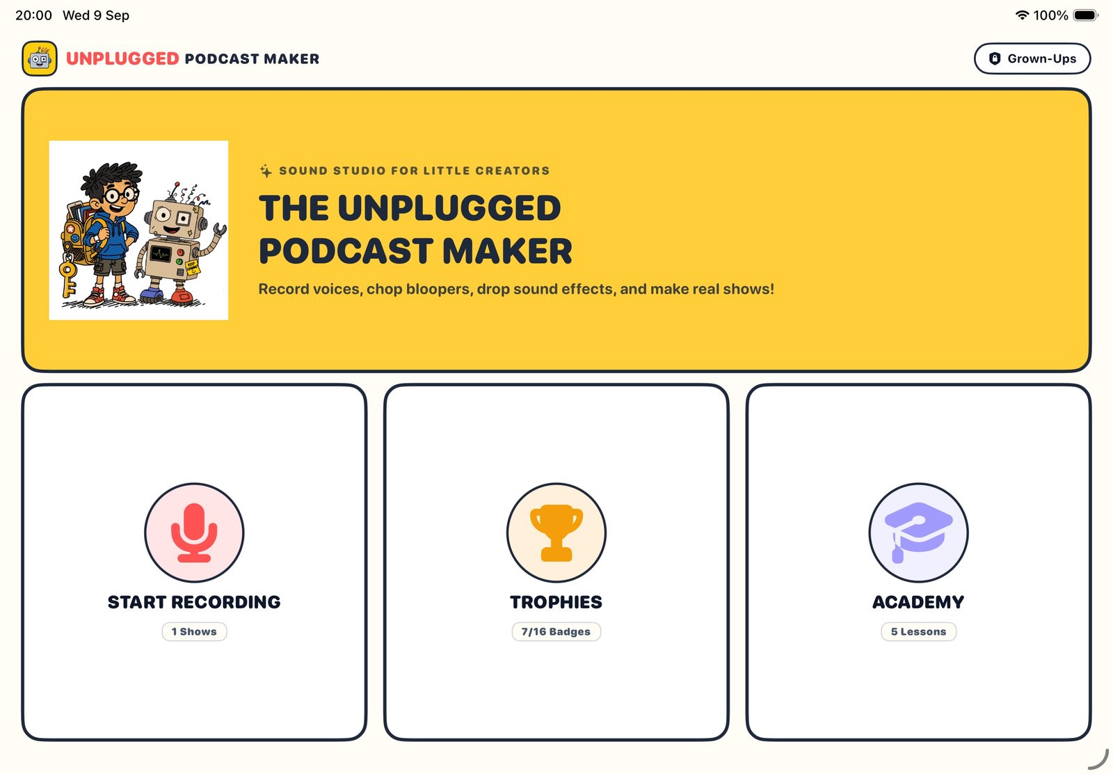 Unplugged Podcast Maker Main Menu