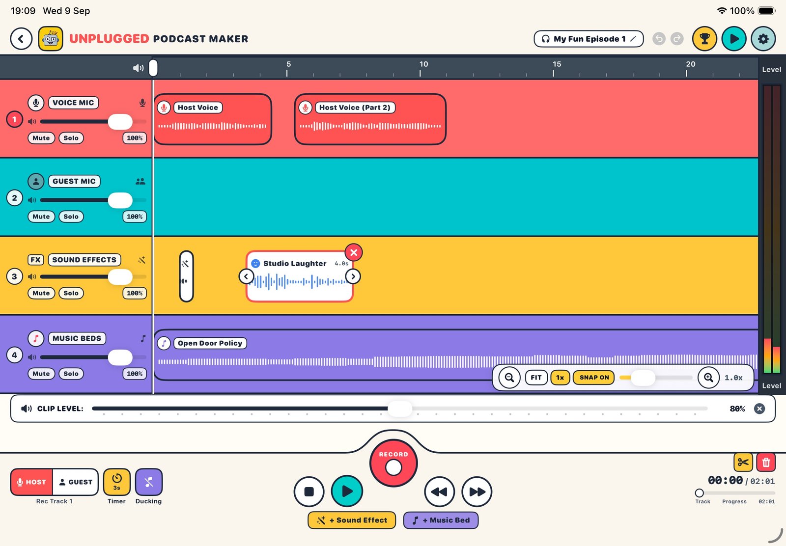 Unplugged Podcast Maker iPad Timeline Studio
